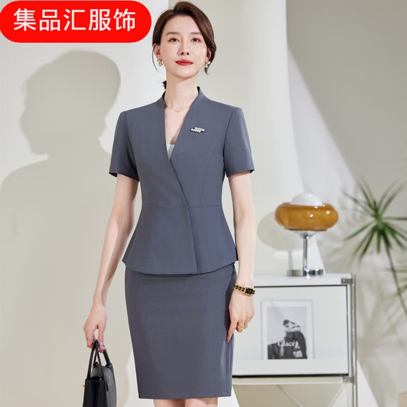 Summer short-sleeved professional V-neck blazer, women's pants and skirt, cross-border wholesale business attire two-piece suit trendy