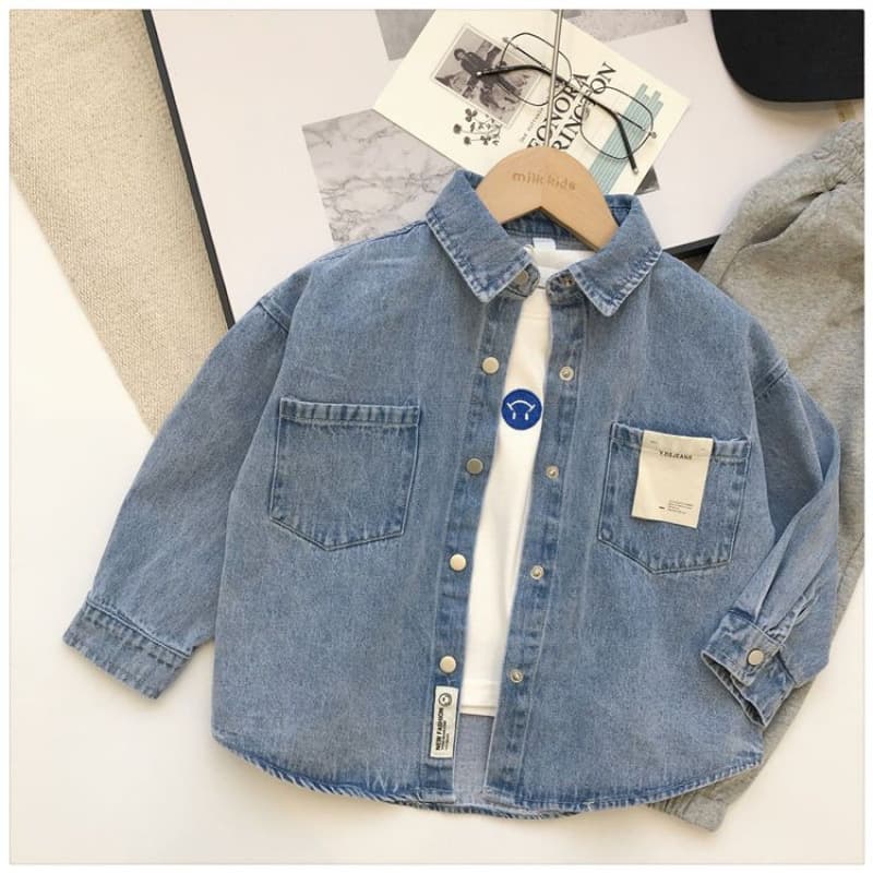 Boys Denim Shirt 2025 Spring Autumn New Children Long Sleeve Casual Jacket Toddler Baby Shirt Cardigan Trendy