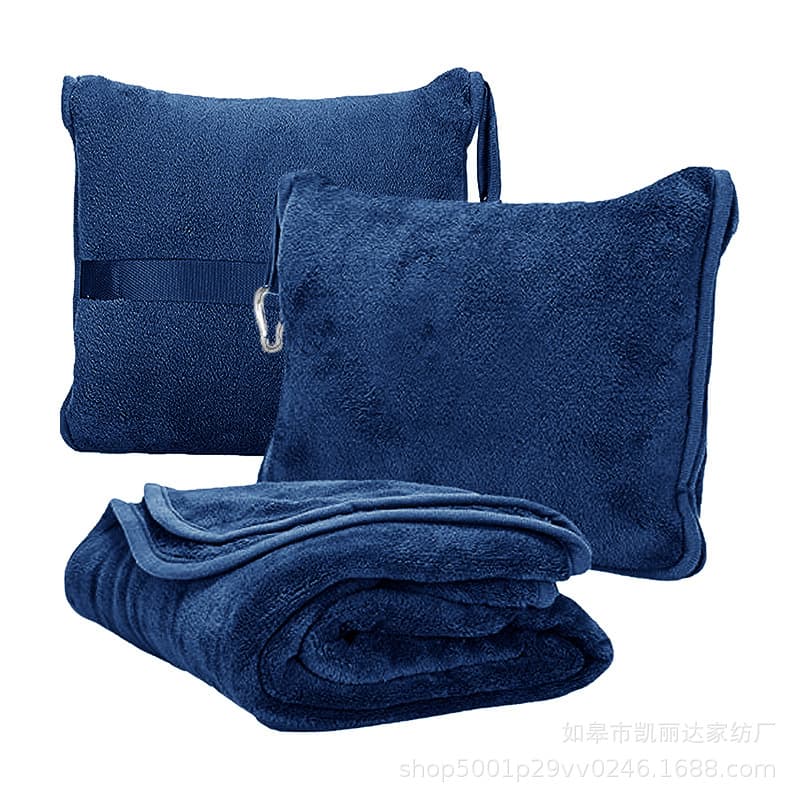 Cross-border drop shipping double-sided fleece airplane travel blanket, portable pillow blanket 2-in-1 with embroidery customization.