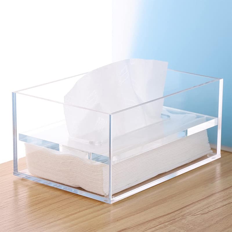 Transparent Acrylic Tissue Box for Hotels and Restaurants, Recessed Lid Auto-Drop Tissue Storage Box Customizable