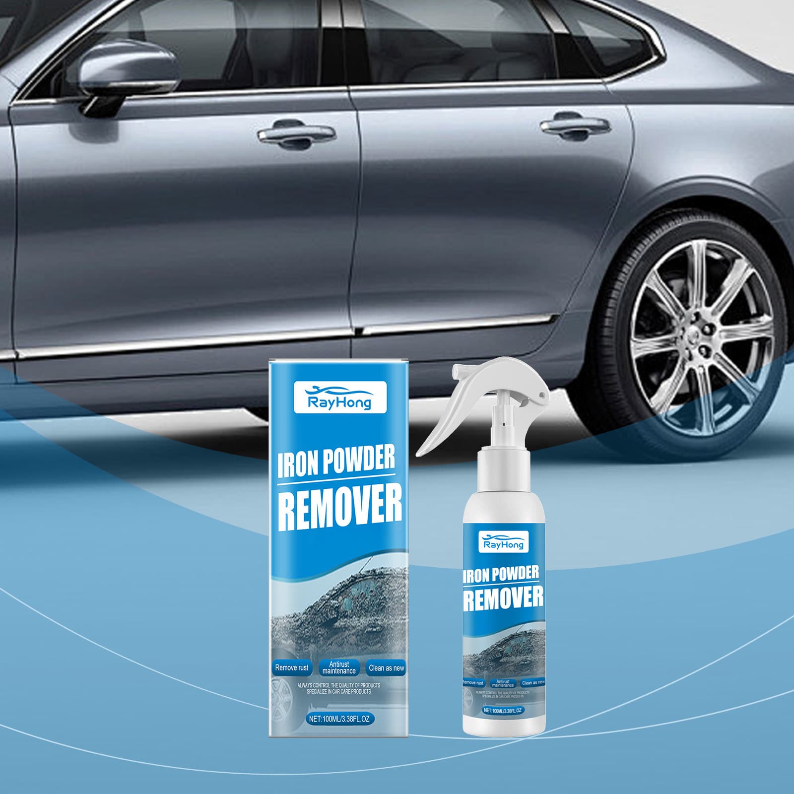 RAYHONG Car Iron Powder Rust Removal Spray Gentle Clean Anti-Rust Rust Remover Decontamination Car Care Spray