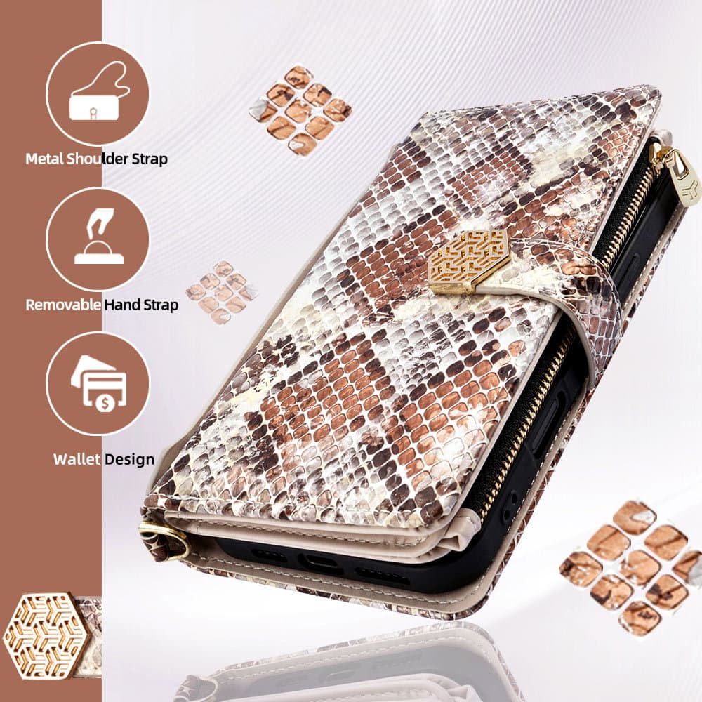 Compatible with Apple 18 Pro Phone Case iPhone Air Snake Print Handbag 17e Crossbody Leather Wallet 12 13