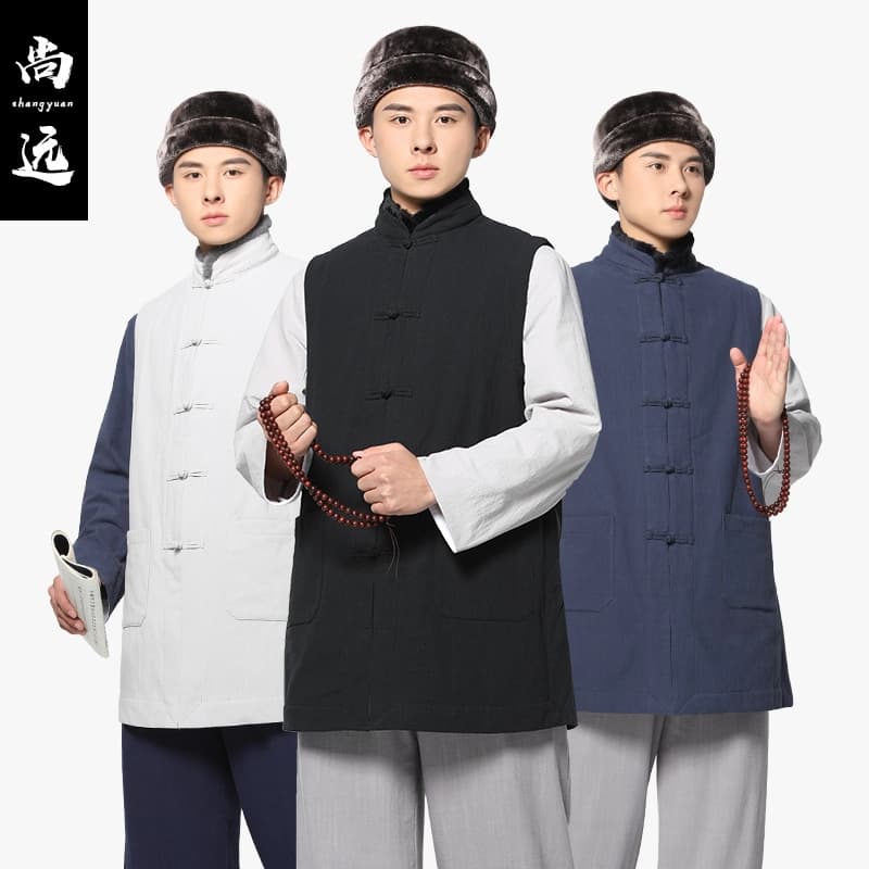 Shangyuan cotton thickened vest, short monastic jacket, winter fleece-lined vest, monk's robe, monk's uniform, cotton clothing