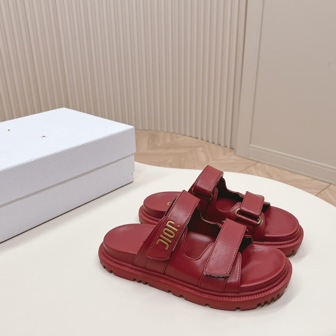 D Brand 2026 Summer New Letter Velcro Sandals Women Thick Sole One-Strap Flat Beach Shoes