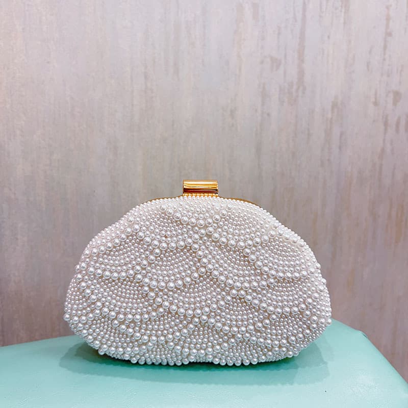 Pure white beaded ladylike elegant dinner bag goose egg simple high-end crossbody clutch box bag