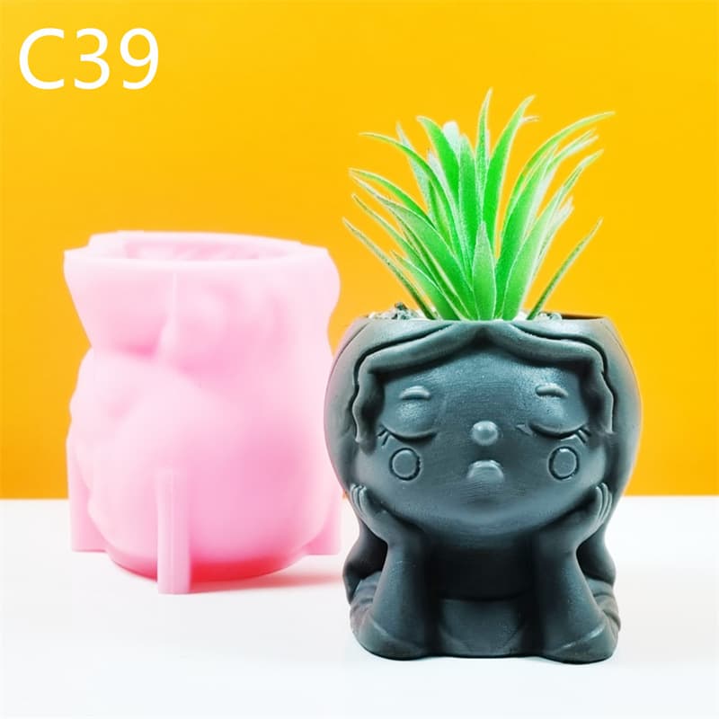 Cheek Resting Girl Flower Pot Silicone Mold Handmade DIY Succulent Plant Pot Scented Candle Plaster Mold C39