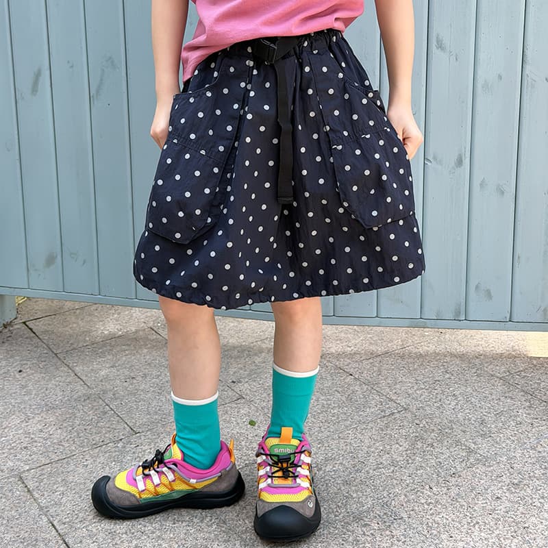 Aimo Beibei Girls Korean Sporty Dot Skirt Summer Fashionable Versatile Polka Dot Pocket Cargo Skirt