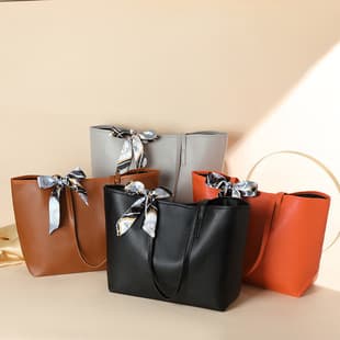 2025 New Lychee Pattern Tote Bag Fashion Trendy Large Capacity Solid Color Scarf Decoration Women's Shoulder Bag