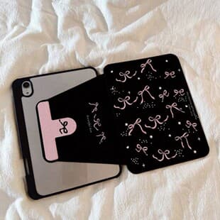 Compatible with iPad 10 Case, Black Bow 10.2, Rotatable Stand, Air 6/5/4 Tablet Protective Cover 13 with Pencil Holder