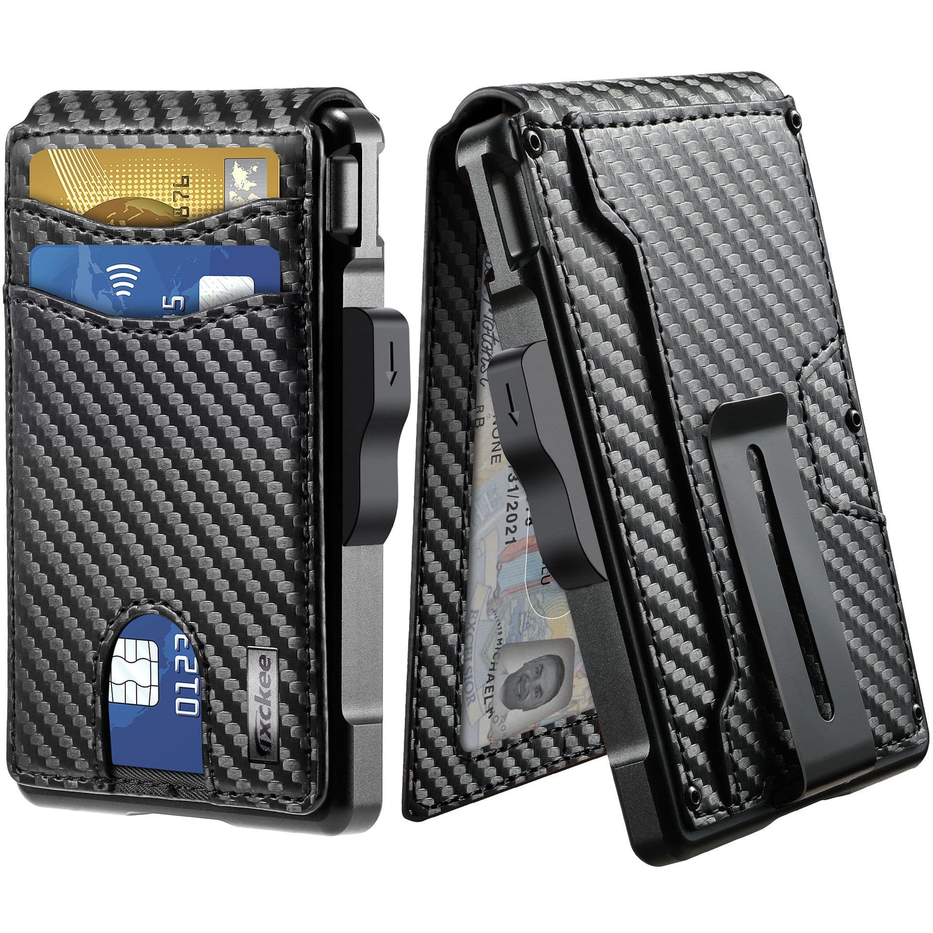 Cross-border carbon fiber leather case aluminum alloy card holder RFID anti-skimming push-to-eject card case source factory