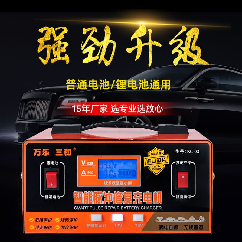 12A Car and Motorcycle Lithium Battery Charger with Handle, 12V/24V Car Battery Charger