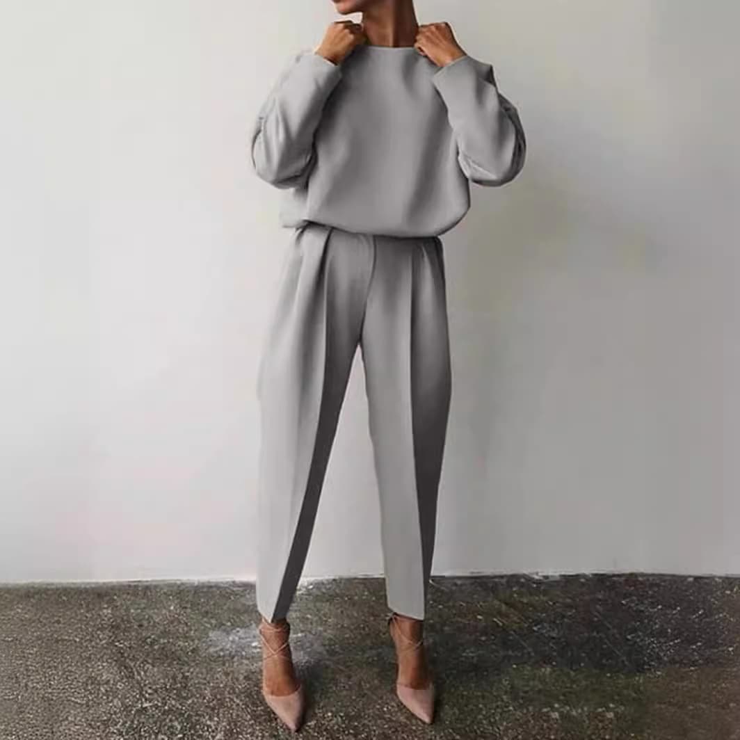 Ready Stock Autumn/Winter Cross-Border European/American Women's Wear Amazon Loose Solid Color Long-Sleeve Casual Two-Piece Set