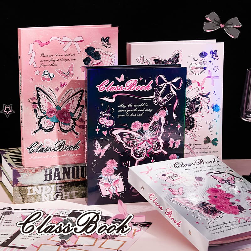 Laser Butterfly Yearbook for 6th Grade High-Aesthetic Girls Address Book Loose-Leaf Notebook