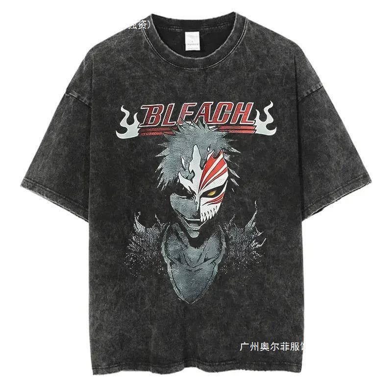 Anime Bleach Washed T-Shirt Harajuku Streetwear Vintage Graphic