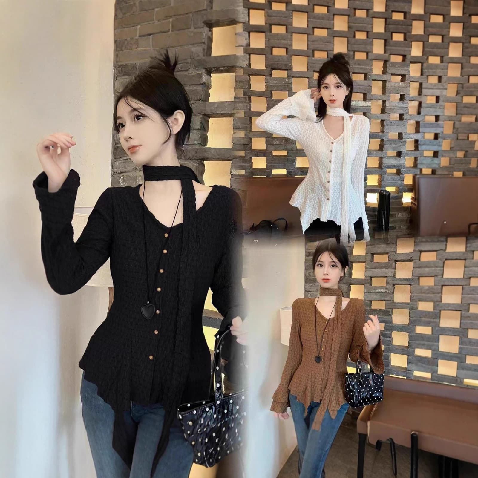 2026 New Spring/Fall High-End Designed Waist-Cinching Lace Blouse French Fitted Waist Chic Stunning Short Women's Top