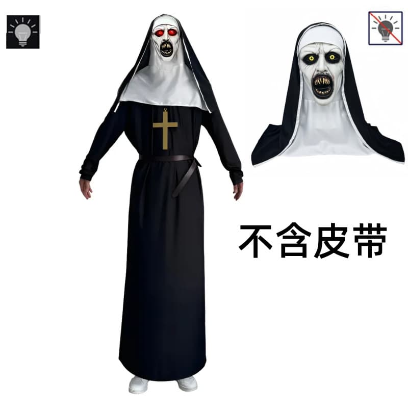 new nunmask Ghost Festival Horror Movie Conjuring Nun Mask Halloween Female Ghost Face LED Luminous Headgear