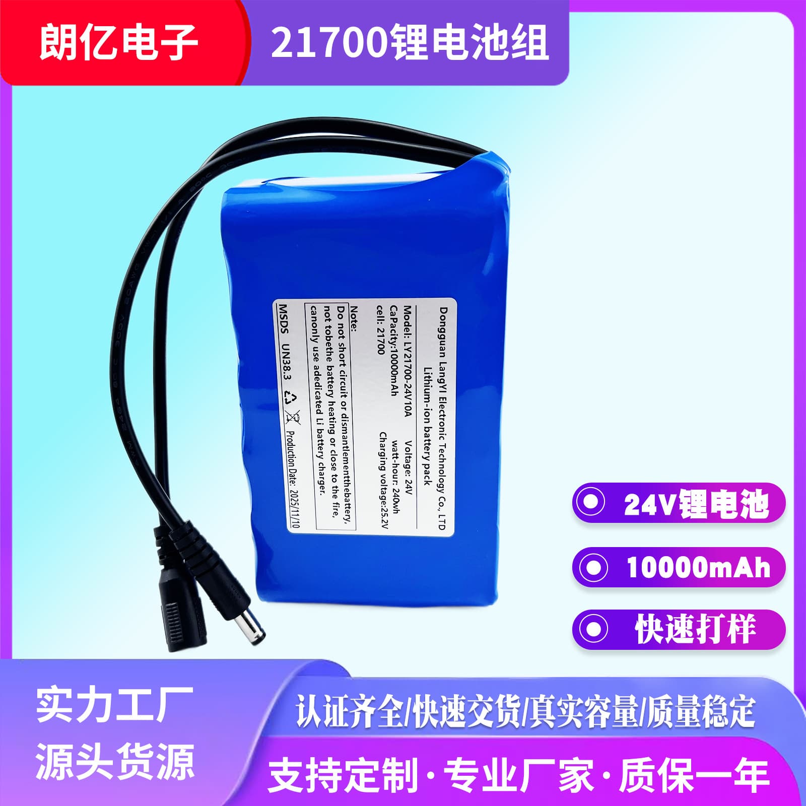 Customized Samsung 21700 lithium battery 24v10000mAh large capacity power battery pack 21700 rechargeable battery