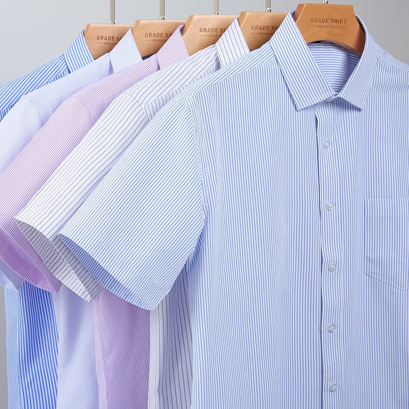 New summer men's striped short-sleeved shirt middle-aged business slim workwear blue shirt men's professional work clothes