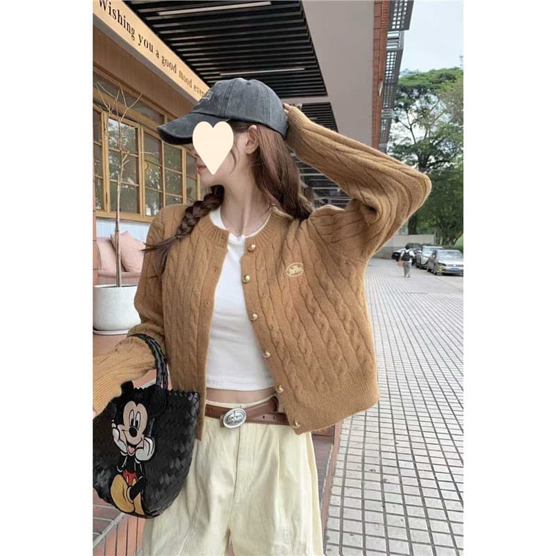 2025 Stylish Korean Round Neck Elegant Little Fragrance Style Cardigan Braided Autumn/Winter Knitted Sweater Coat Women