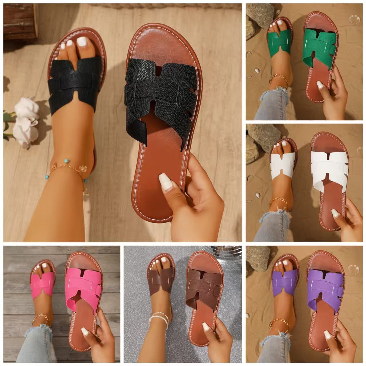 European and American Foreign Trade Large Size Slippers Summer New Beach Sandals Cross-Border Open-Toe Multi-Color Flat Slippers Bulk