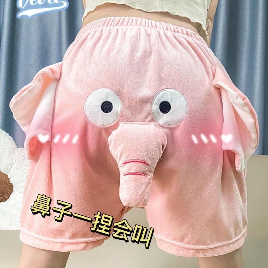 Elephant Print Shorts with Stretchable Turtle Design, Adjustable Elastic Waist Casual Home Shorts for Women, Men, and Couples