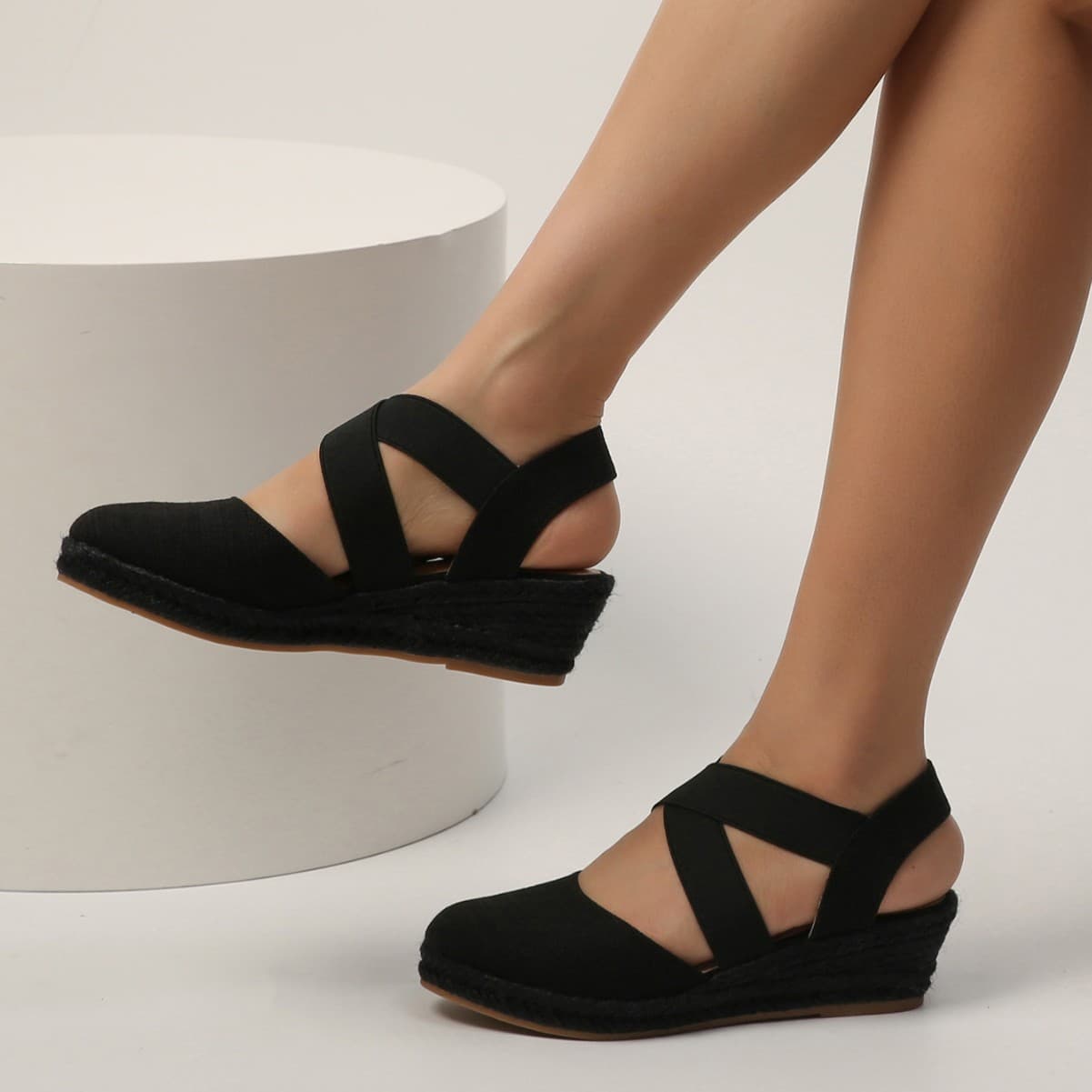 Women's Woven Wedge Heel Sandals Summer Platform High Heels Fashion Casual Outdoor Shoes