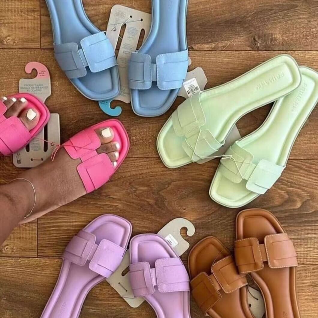 Comfortable Women's One-strap Casual Trendy Round-head Flat Slippers Leather Face Fashion Slip-on Shoes