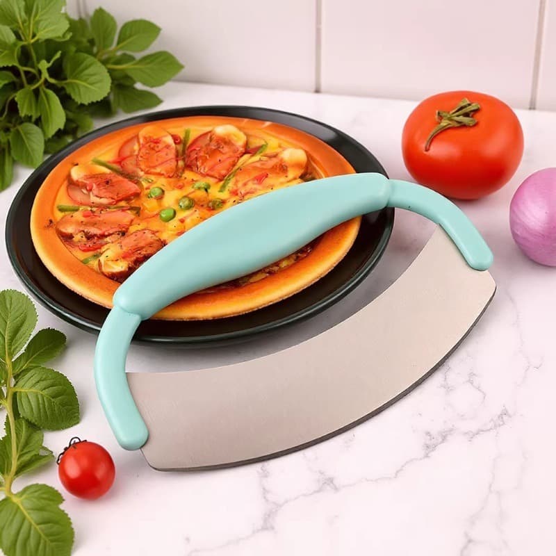 Semicircular Stainless Steel Pizza Cutter Factory Wholesale Hand Press Pizza Knife Multifunctional Semicircular Rocking Cutter for Fries and Potato Cutting