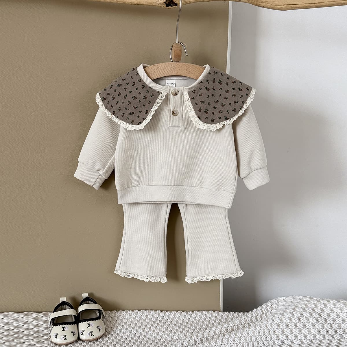INS Autumn Korean Style Infant Suit Peter Pan Collar Long Sleeve Flared Pants Two-piece Lace Suit