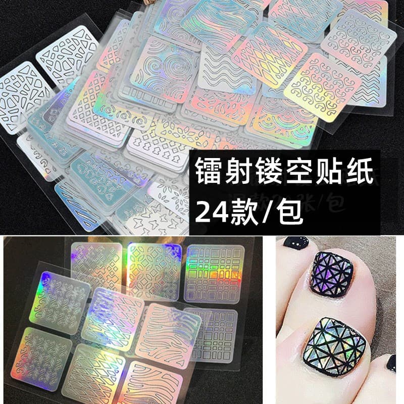 Cross-border supply nail art hollow stickers 24pcs diy24 pieces set of floral letter pattern printing template