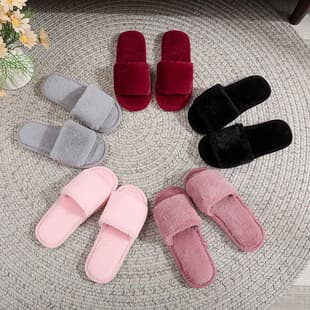 Autumn Winter Plush Cotton Slippers for Home Indoor Use, Non-Slip for Wood Floors, Faux Rabbit Fur, One-Strap Flat Slippers for Couples Men and Women