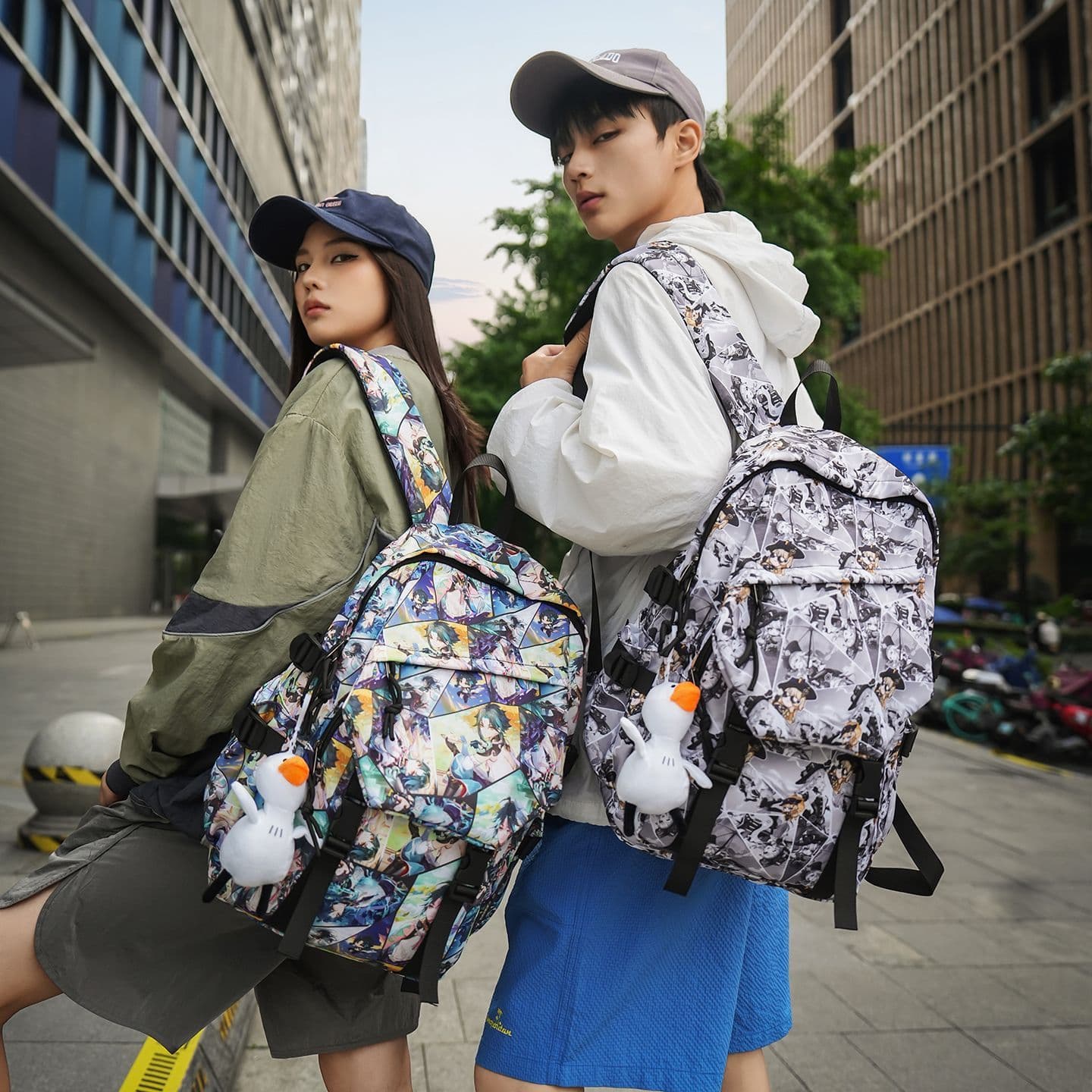 Anime Print Student Backpack Trendy Multi-Pocket Structured Durable High Street Extra Large Capacity School Bag