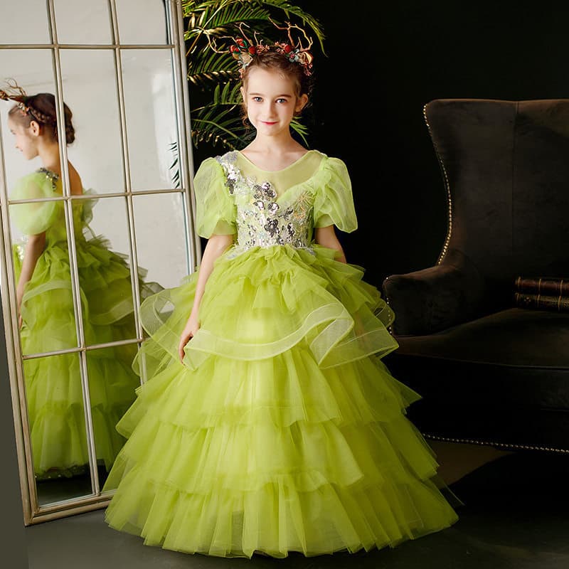 New style forest girl piano performance clothing, fashionable dress, green children's photo studio dress, princess dress