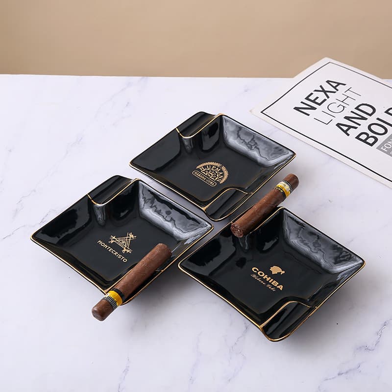 Cigar Household Tray Special Portable Office Ashtray Office Living Room Cross-Border Ash Double Ceramic Office Convenience