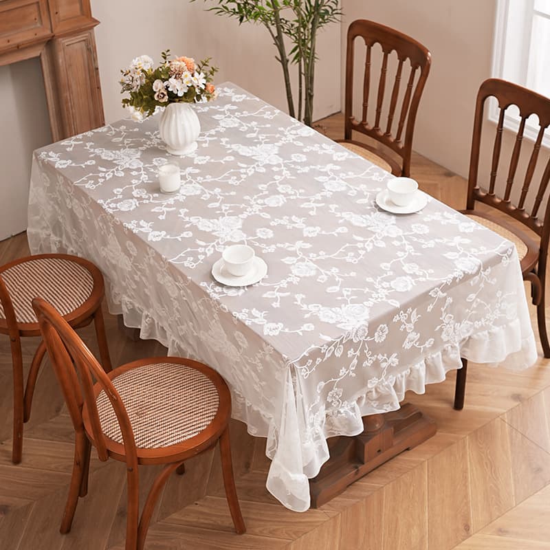 Summer flower vine lace tablecloth restaurant living room table cloth coffee table cloth high-end light luxury solid color tablecloth cross-border
