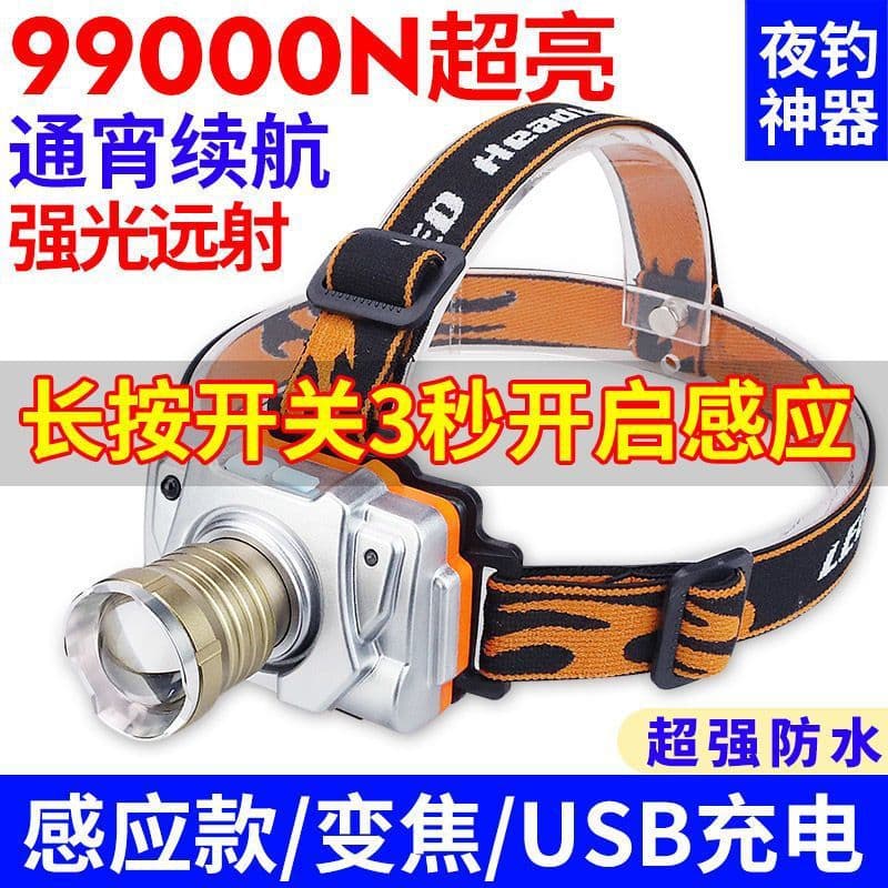 Zoom headlamp, high-power rechargeable LED ultra-bright long-range head-mounted lithium battery night fishing lamp, mining lamp, factory direct supply.