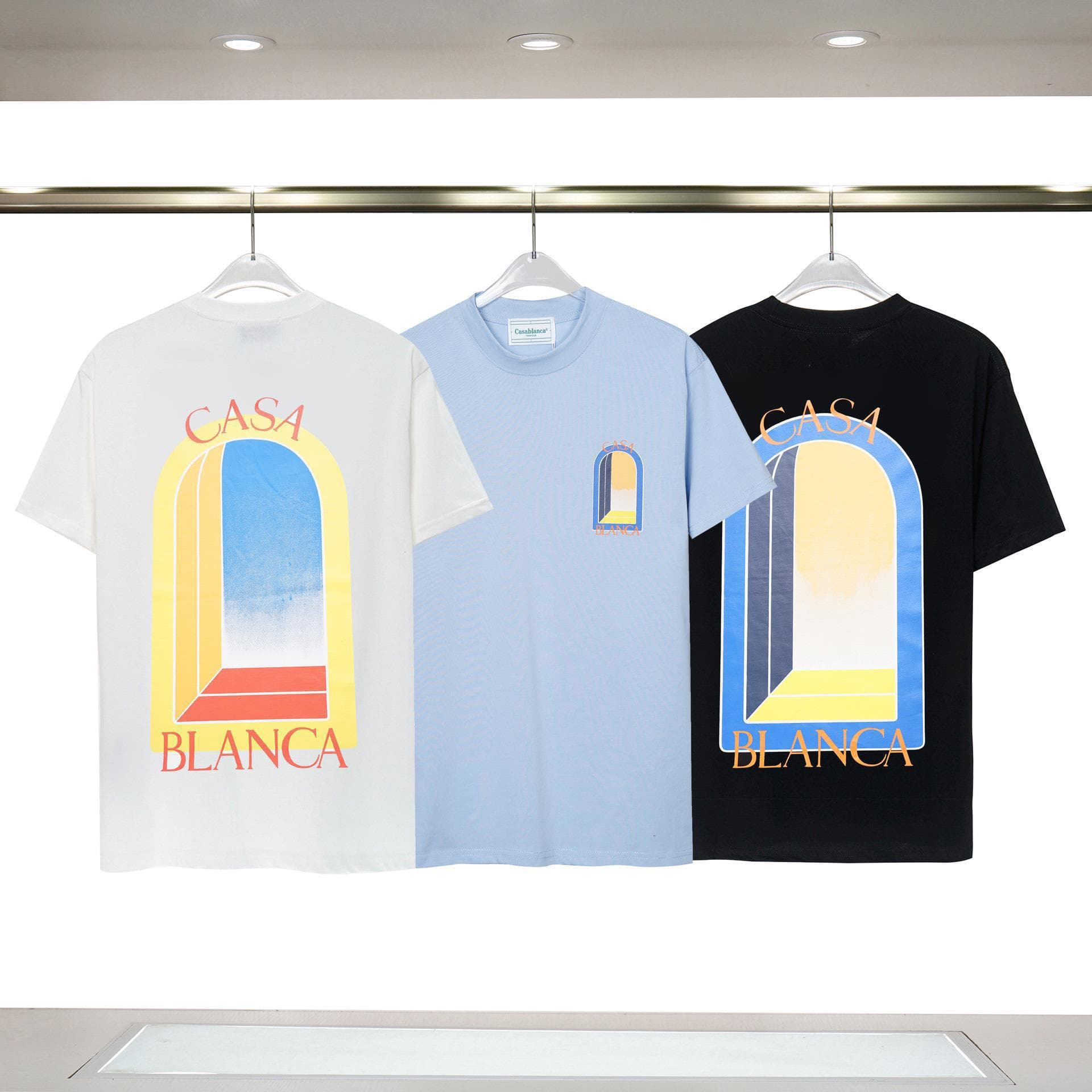 Casablanca Short Sleeve round Neck T-Shirt Letter Logo Print Individual Personality Cotton Basic Style Summer Breathable Cool Feeling