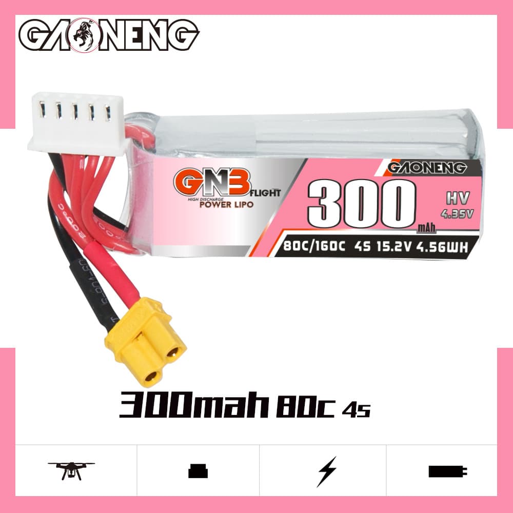 High Energy GNB 300mAh 4S 15.2V 80C HV Mini Quad FPV Drone Li-ion Battery