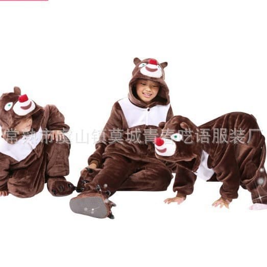 Autumn/Winter Children's Giraffe Stitch Bear Cartoon Animal Onesie Pajamas Flannel Homewear for Boys and Girls
