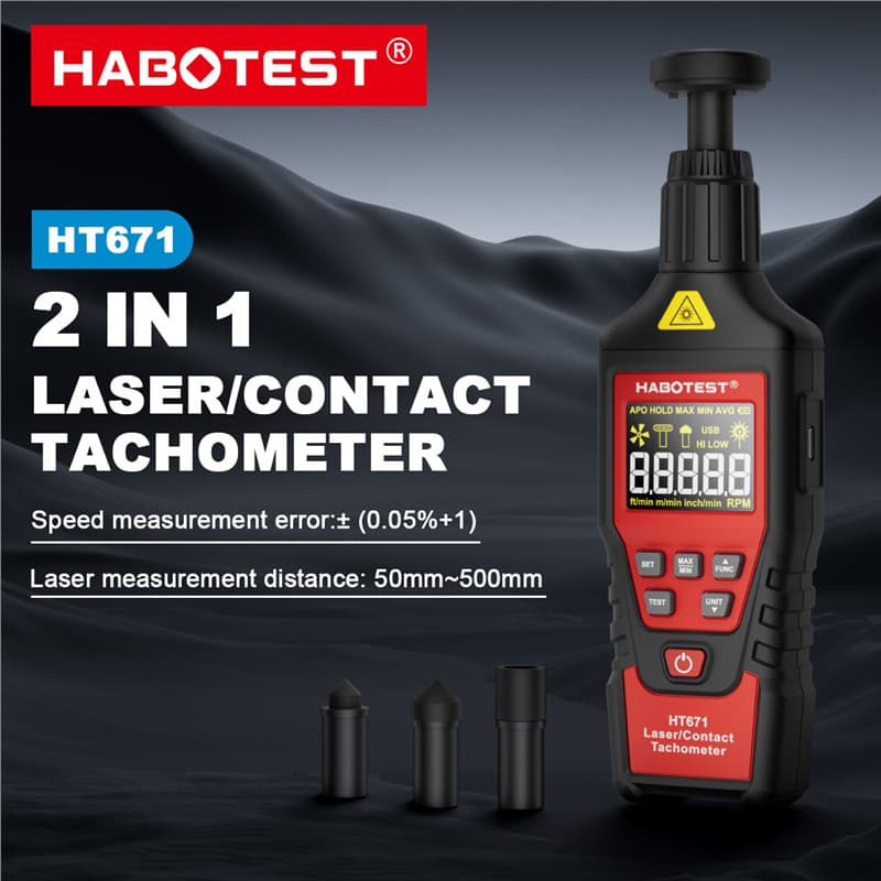 HABOTEST Factory Store HT671 Photoelectric Tachometer High Precision Digital Handheld Industrial Digital Tachometer