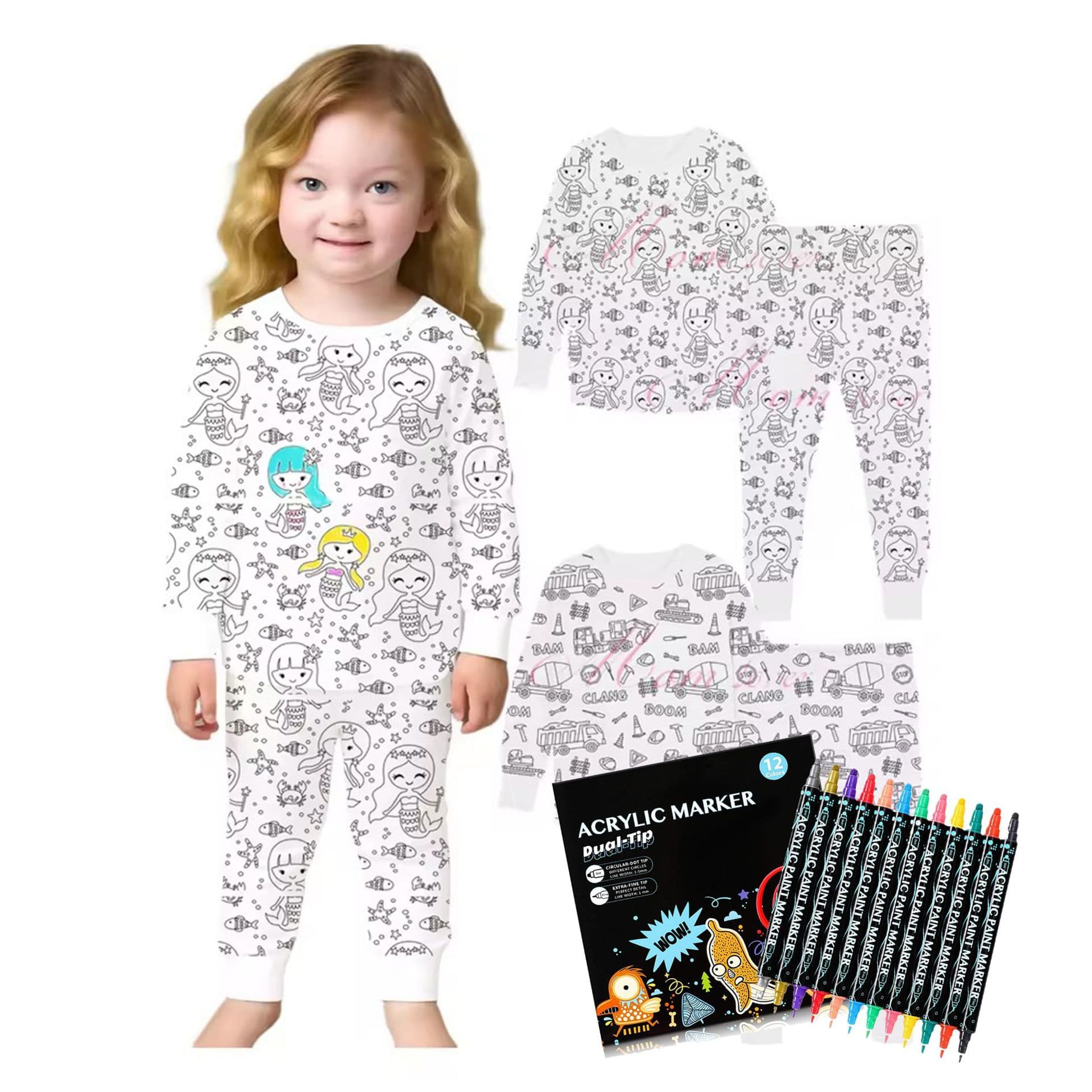 Cross-border children's coloring pajama set colorful DIY infant cotton colouring pajama sets