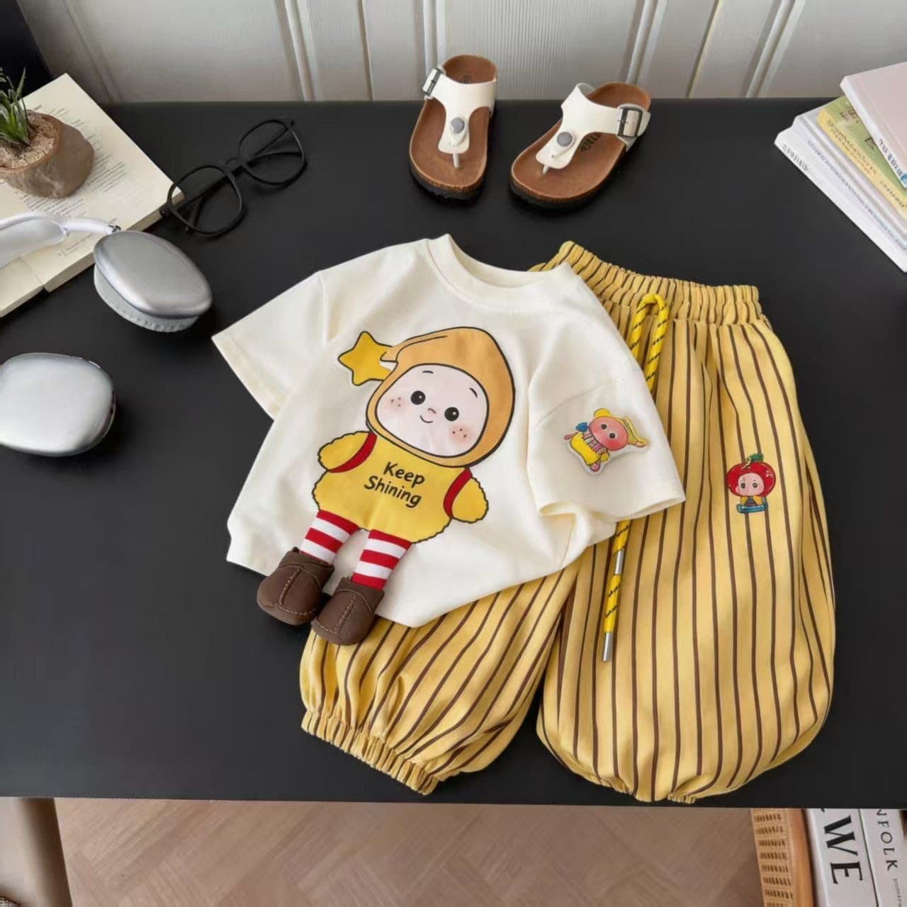 Summer Set 2026 Kids Loose Short Sleeve Star People Fashion Print 3D Small Foot Casual Short Sleeve Set Trendy