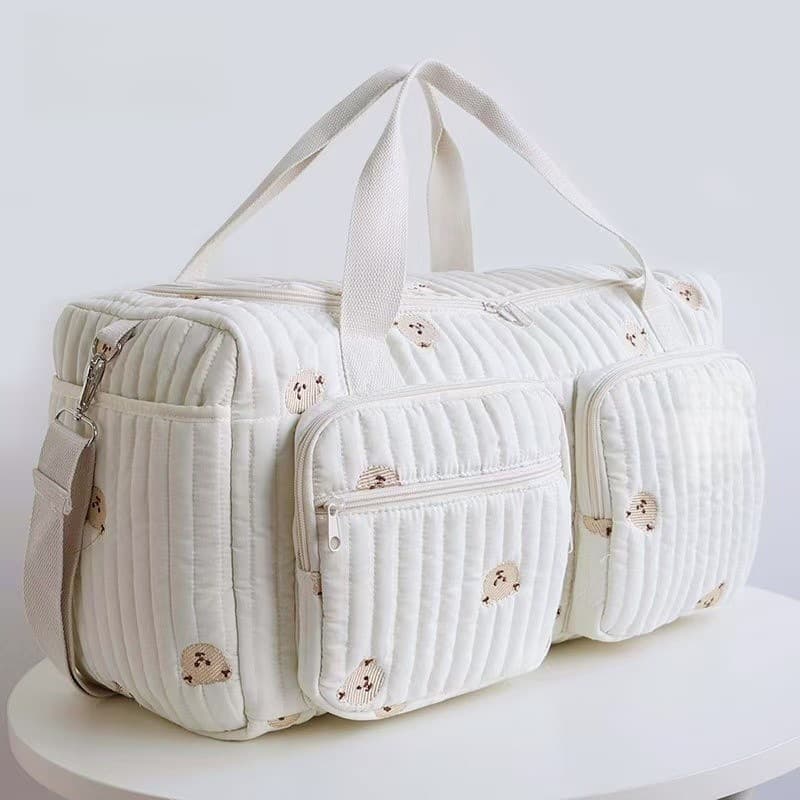 Korean-style quilted mom travel bag, lightweight large-capacity duffel for short trips, handbag shoulder bag, trendy casual maternity and baby bag