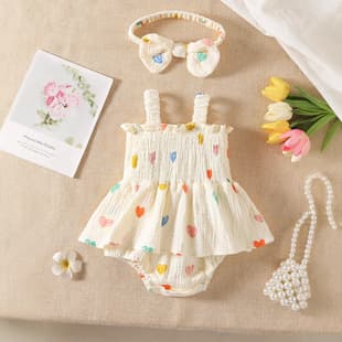 Korean Summer New Baby Romper, Newborn Girls Bodysuit, 100 Days Suspender Onesie