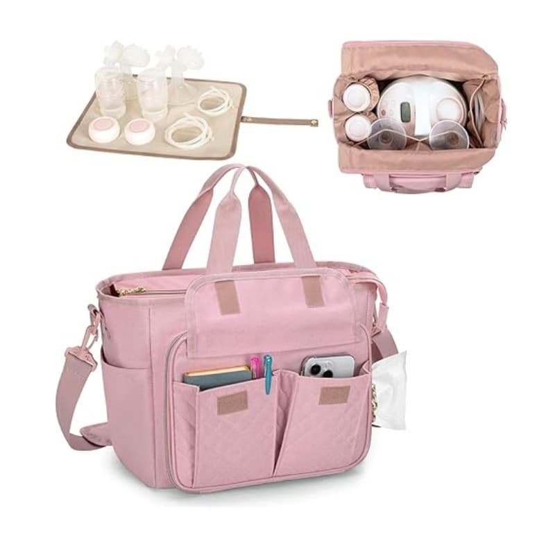 Breast Pump Bag with Waterproof Compartment for Baby Bottles, Large Capacity Portable Mom Outing Bag