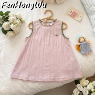 FHW Girls Summer New Comfortable Simple Vest Princess Dress, Casual Sweet Sleeveless Dress for Baby Girls