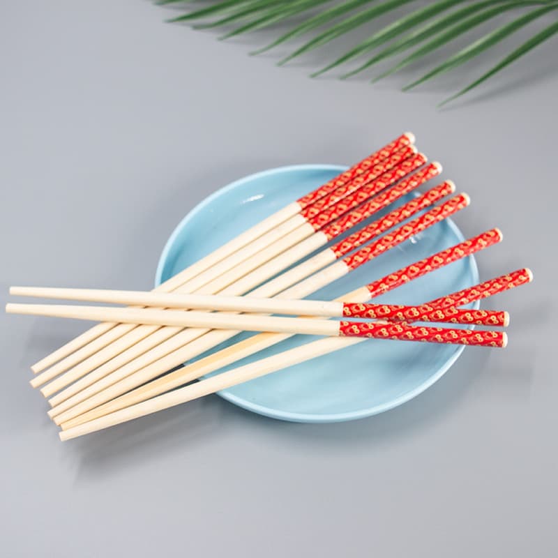 Disposable Bamboo Chopsticks with Sleeve Festive Chopsticks Red Head High-End Tableware Bamboo Chopsticks Restaurant Factory Wholesale