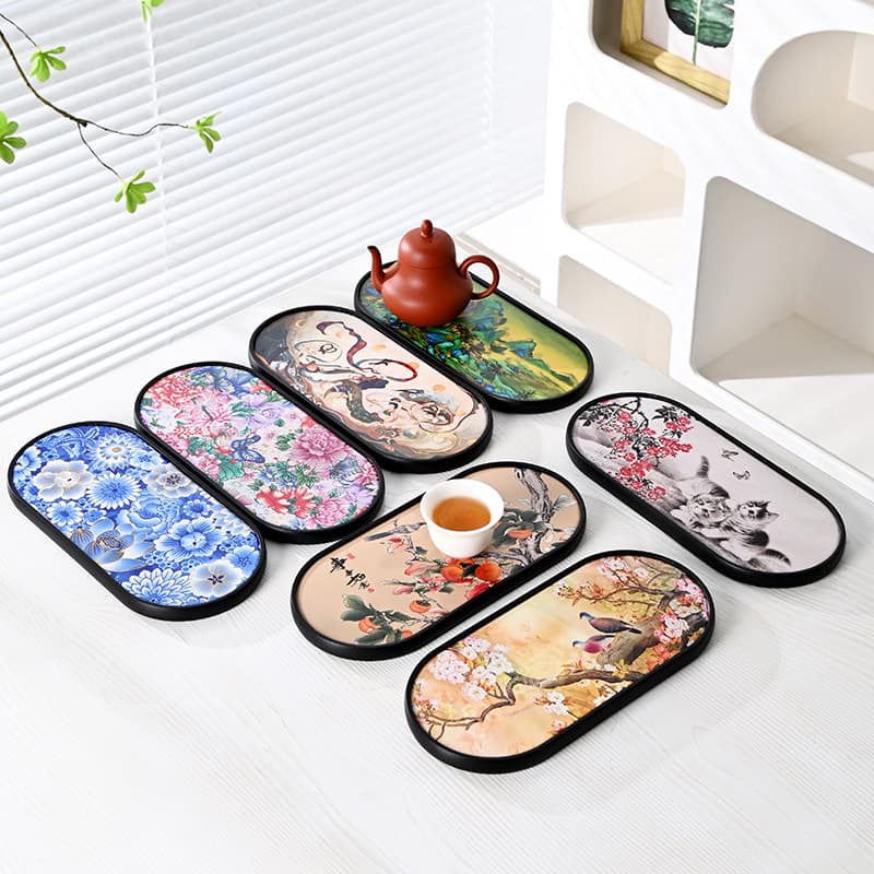 Chinese Style Absorbent Dry Soaking Tray Tea Holder Creative Small Home Tea Table Melamine Kung Fu Tea Tray Ceramic Rectangular Tray