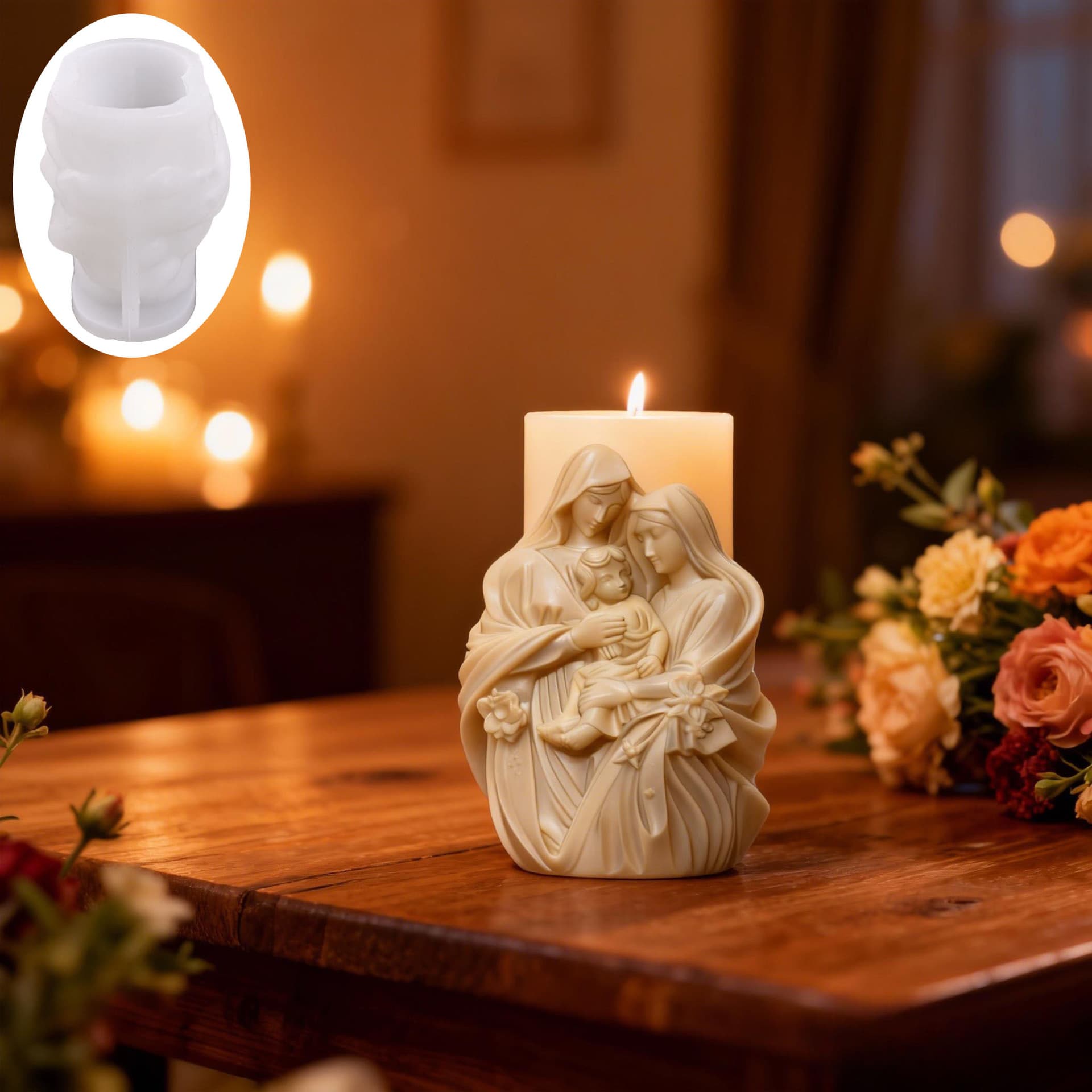 Three-Person Family Cylindrical 3D Relief Silicone Mold for Home Decor, Gift Aromatherapy Ornaments