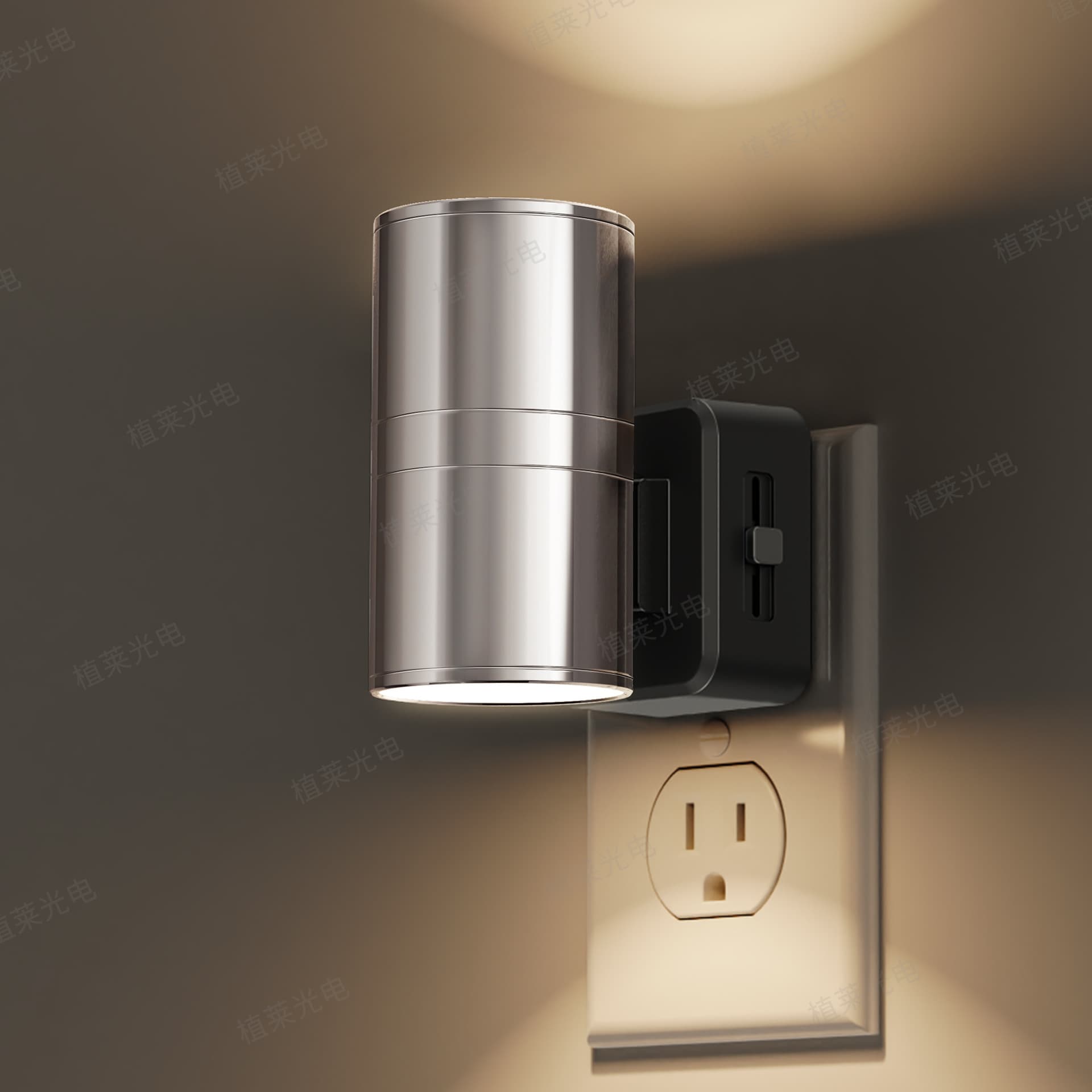 Premium Night Light GY060 Chrome Plated DCH2 Plug-in Ambient Bedroom Light with Light Sensor